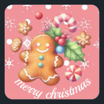 Gingerbröd Julpeppermint Blue Namn Rosa Fyrkantigt Klistermärke<br><div class="desc">Gingerbröd Julpeppermynt Blue Namn Snö Party Stickers</div>
