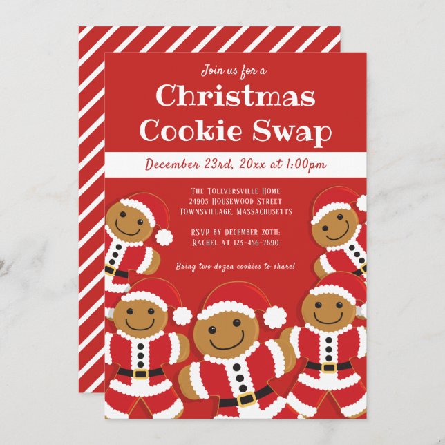 Gingerbröd jultomte Cookie Swap Inbjudningar (Fram/baksida)