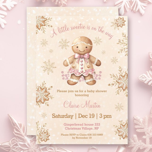 Gingerbröd Little Sweets Baby Shower Inbjudningar (Gingerbread Little Sweetie Christmas Baby Shower Invitation)