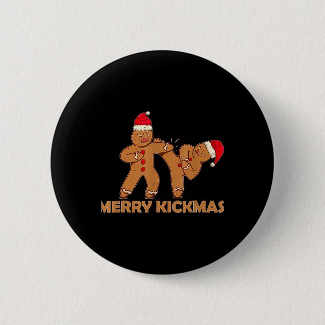 Gingerbröd Merry Kickmas Funny Karate Santa Famil Knapp (Framsida)