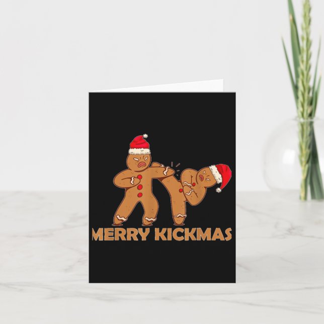 Gingerbröd Merry Kickmas Funny Karate Santa Famil Kort (Framsida)