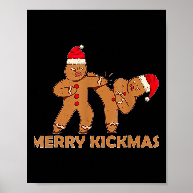 Gingerbröd Merry Kickmas Funny Karate Santa Famil Poster (Framsidan)