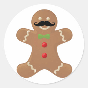 Gingerbröd Mustache Man Runt Klistermärke