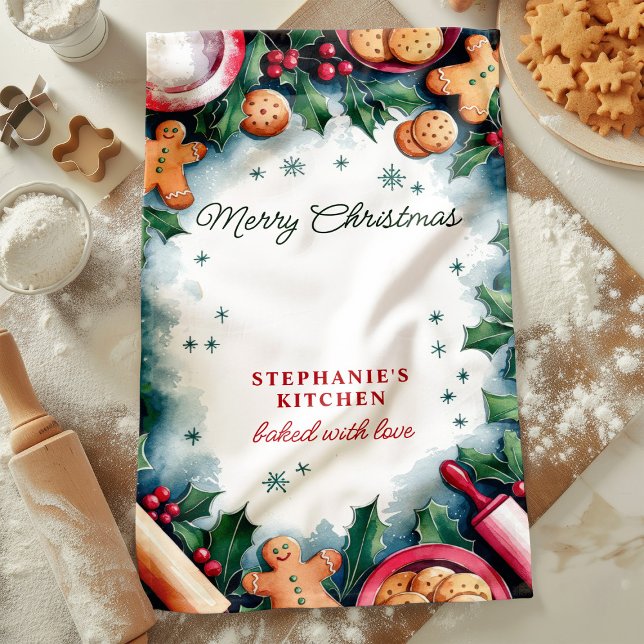 Gingerbröd och Holly God jul Personlig Kökshandduk (Skapare uppladdad)