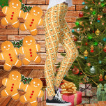 Gingerbröd och Holly - julbalkar Leggings<br><div class="desc">Illustration av pepparkaksgubbar som dansar med holly i bakgrunden</div>