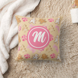 Gingerbröd och sockerplommon Rosa Monogram Mönster Kudde