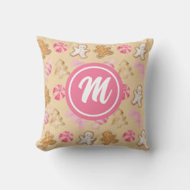 Gingerbröd och sockerplommon Rosa Monogram Mönster Kudde