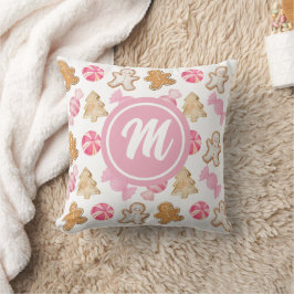 Gingerbröd och sockerplommon Rosa Monogram Mönster Kudde
