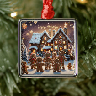 Gingerbröd och söt kryddbrödfamilj julgransprydnad metall