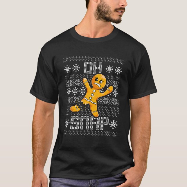 Gingerbröd Oh Snap Apparel, Ugly Sweater Christma T Shirt (Framsida)