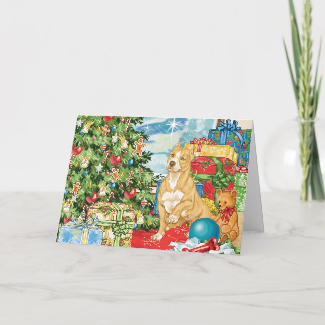 Gingerbröd Önskemål Pit Bull Terrier Julkonst Helgkort (Framsida)