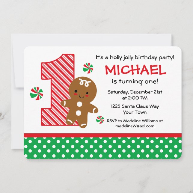Gingerbröd pojke 1:a födelsedagen inbjudningar (Framsida)