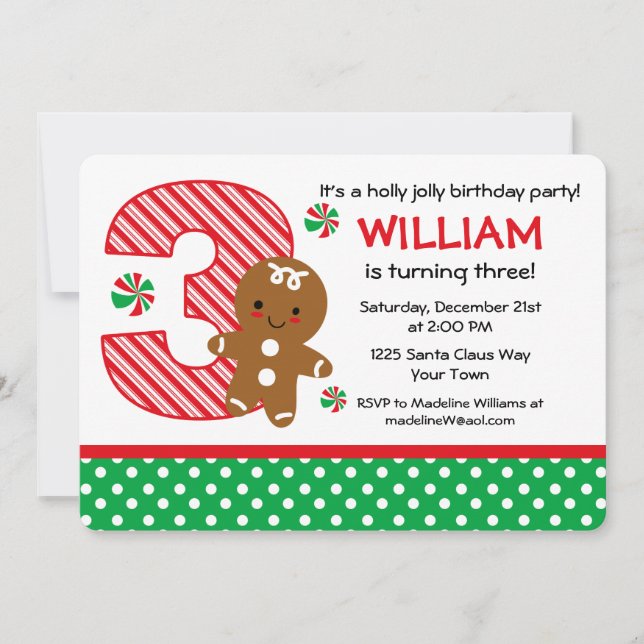 Gingerbröd pojke 3:e födelsedagen inbjudningar (Framsida)