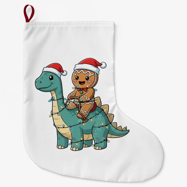 Gingerbröd Riding A Dinosaur juljul Stor Julstrumpa (Framsidan)