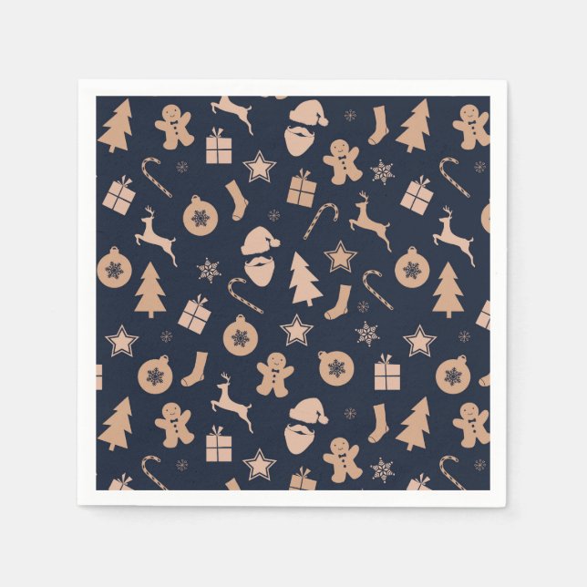 Gingerbröd, Santa och Julgran Mönster Pappersservett (Framsidan)