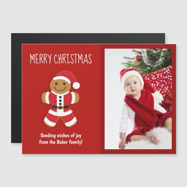 Gingerbröd Santa Red Photo jul Card Magnet (Fram/baksida)