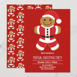 Gingerbröd Santa Red Virtuellare jul Party Inbjudningar