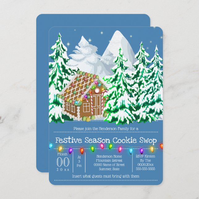 Gingerbröd, skog snö bright ljus inbjudningar (Fram/baksida)