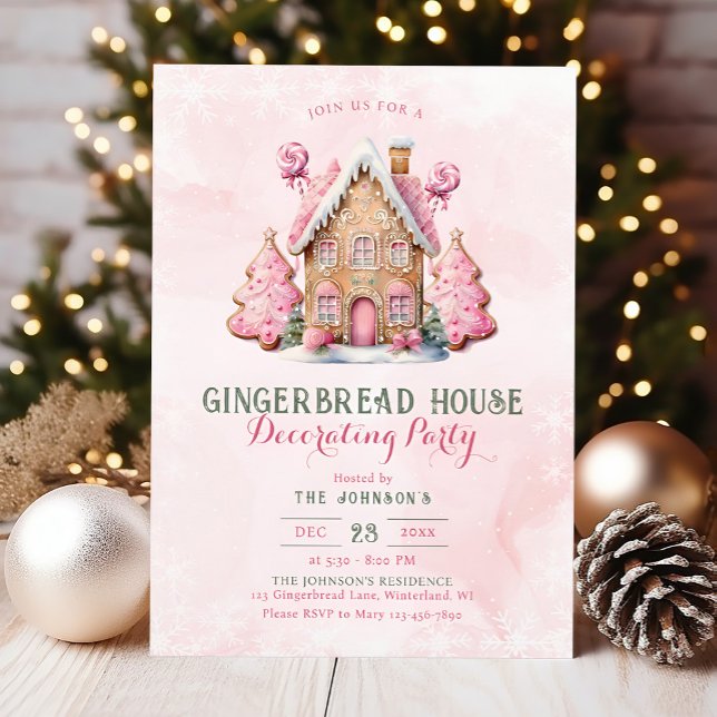 Gingerbröd som dekorerar inbjudan till julfest (Gingerbread decorating Christmas party invitation)