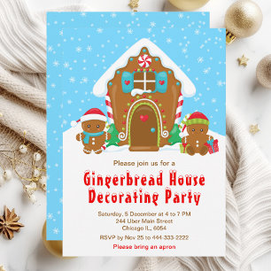 Gingerbröd som dekorerar ljusblått och rött Party Inbjudningar