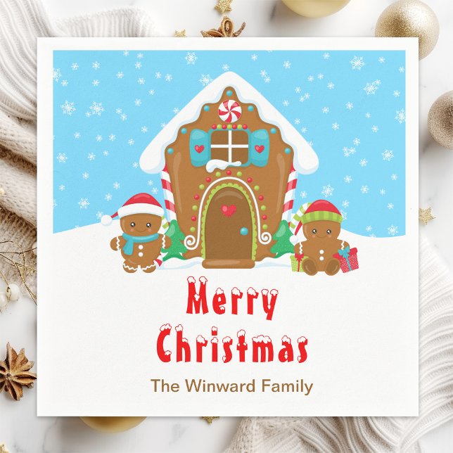 Gingerbröd som dekorerar ljusblått och rött Party Pappersservett (Skapare uppladdad)