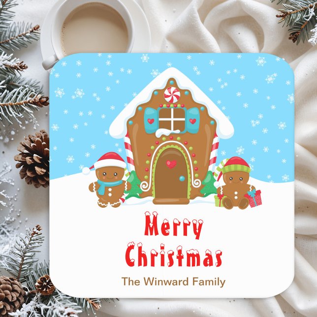 Gingerbröd som dekorerar ljusblått och rött Party Underlägg Papper Kvadrat (Skapare uppladdad)