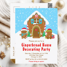 Gingerbröd som dekorerar ljusblått och rött Party Vykort