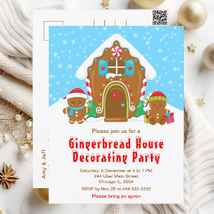 Gingerbröd som dekorerar ljusblått och rött Party Vykort