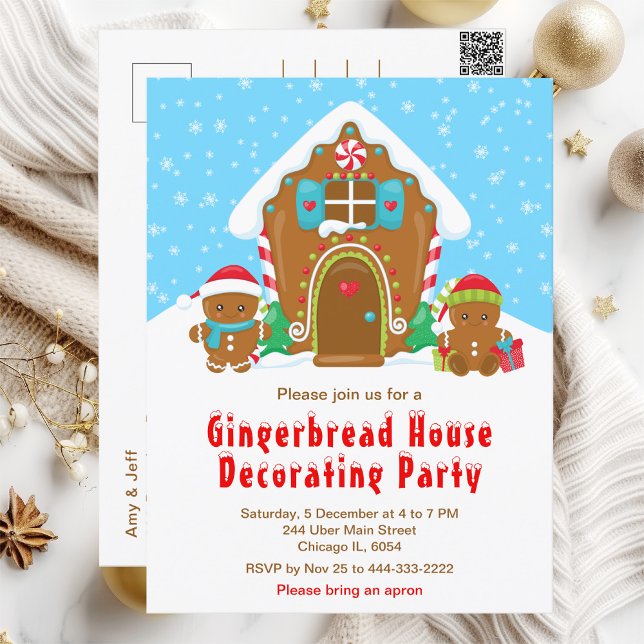 Gingerbröd som dekorerar ljusblått och rött Party Vykort (Skapare uppladdad)