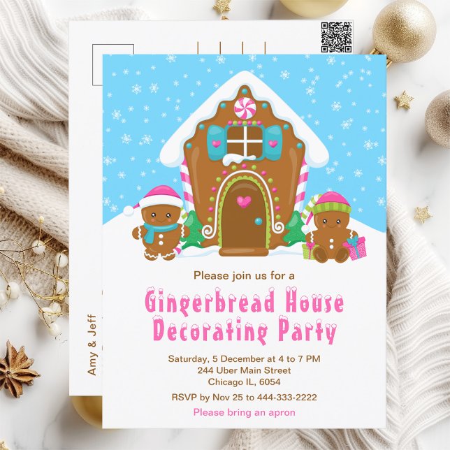 Gingerbröd som dekorerar Party Bright Blue och Ros Vykort (Skapare uppladdad)