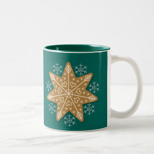 Gingerbröd Star och Snöflingor Teal Två-Tonad Mugg