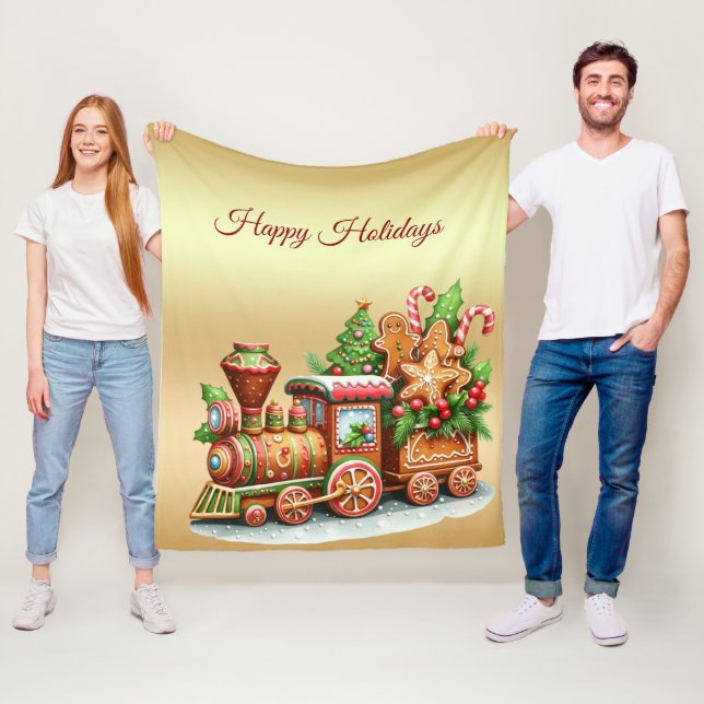 Gingerbröd Tåg Helgdag Fleece Blanket (På plats)