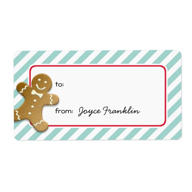 Gingerbröd teal rand anpassningsbar till från märk fraktsedel (Framsidan)