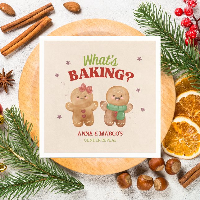 Gingerbröd Vad är det som bakar Genderna för julka Pappersservett (What's baking - gingerbread cookies Christmas gender reveal party)