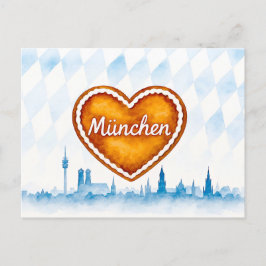 Gingerbrödhjärta i Aquarelle stil och silhouett Helg Vykort