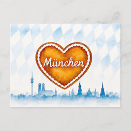 Gingerbrödhjärta i Aquarelle stil och silhouett Helg Vykort