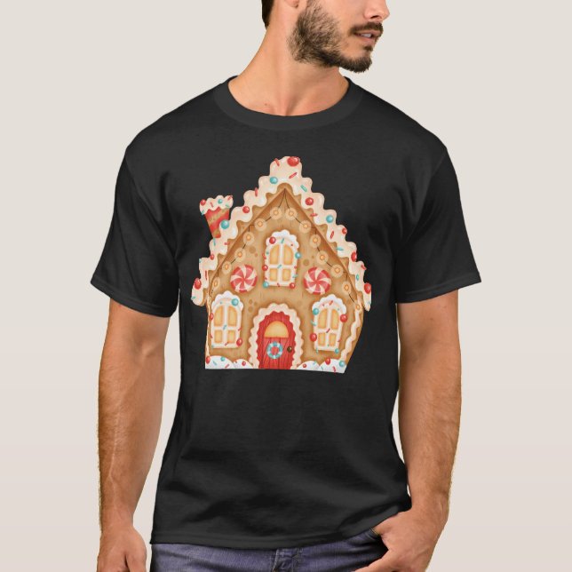 Gingerbrödhus i Cute Julafton dekorerat med pepper T Shirt (Framsida)