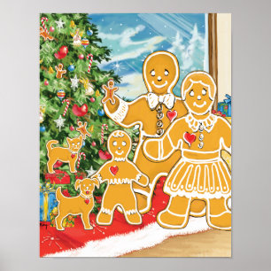 Gingerbrödsfamiljen med Julgran Poster