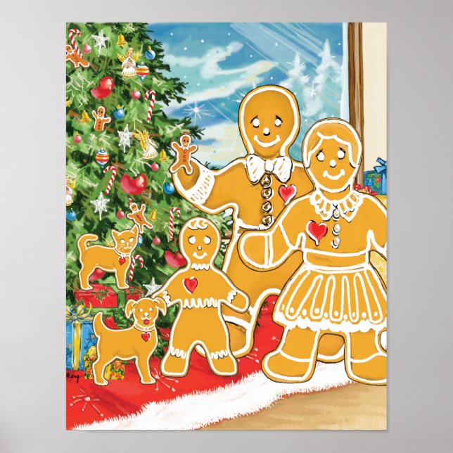 Gingerbrödsfamiljen med Julgran Poster (Framsidan)