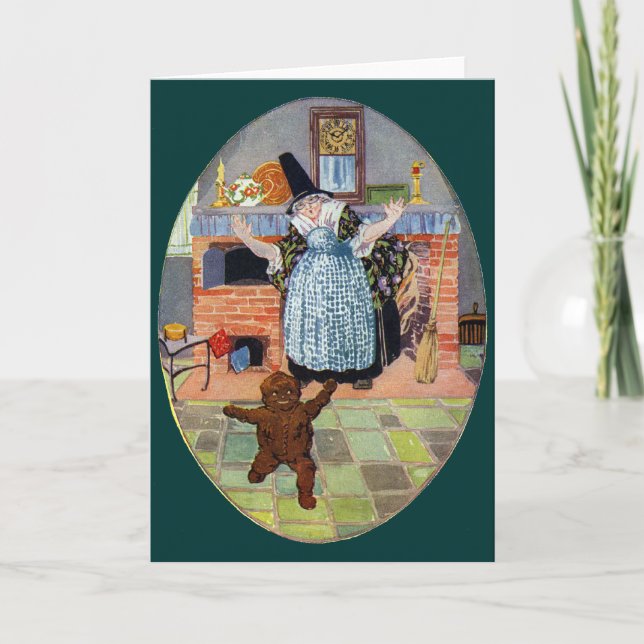 Gingerbrödspojken hoppar ut ur ugnen helgkort (Framsida)