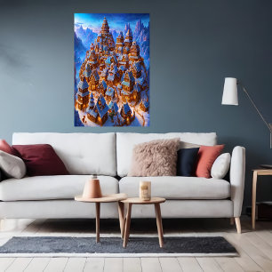 Gingerbrödsstad i vinterberget AI Art Poster