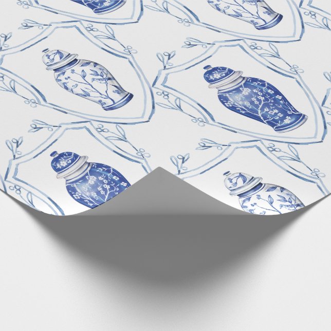 Gingerkruka Blå och Vit Chinoiserie  Presentpapper (Hörn)