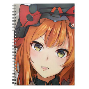 Gingerröd hårad animerad grönt öga svart röd anteckningsbok