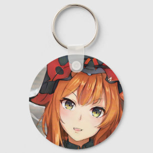 Gingerröd hårad animerad grönt öga svart röd nyckelring