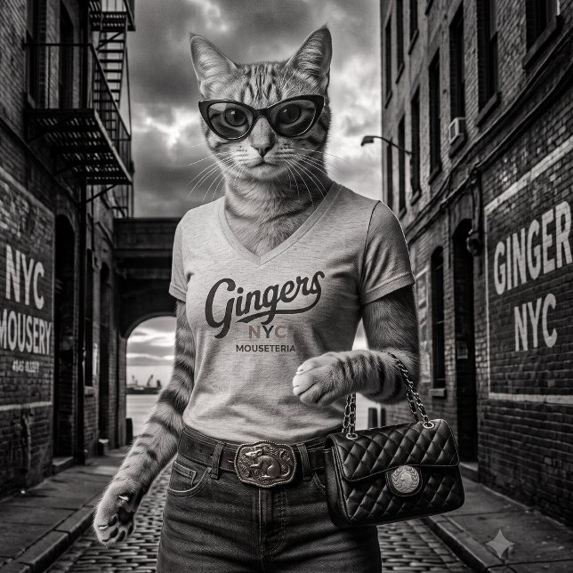 Ginger's NYC Mouseteria Klassisk Kvinnlig V-ringad T Shirt (Skapare uppladdad)