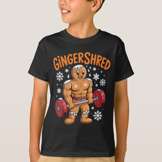 Gingershred Christmas Gym Workout Funny Gingerbrea T Shirt (Framsida)