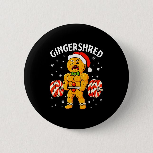Gingershred Funny Gingerbread Man Gym Bodybuilding Knapp (Framsida)