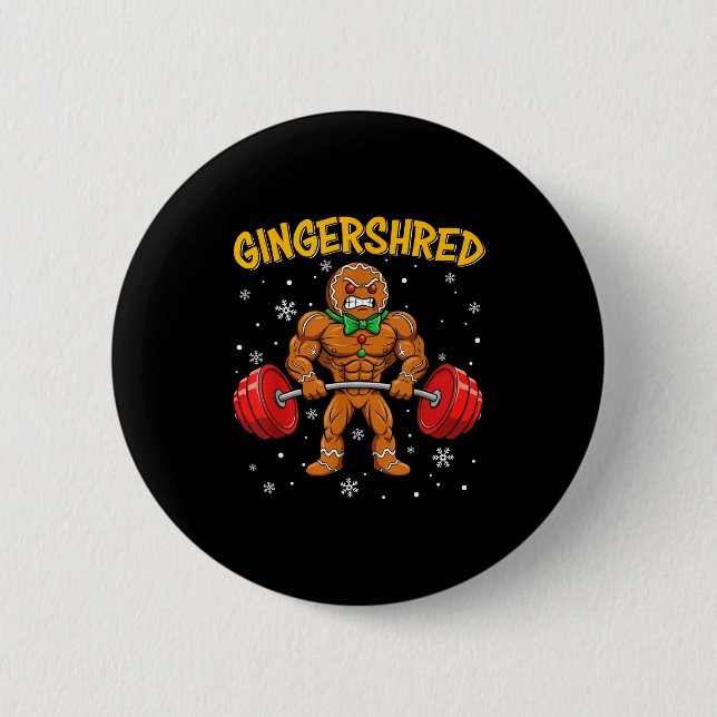 Gingershred Funny Gingerbread Man Gym Bodybuilding Knapp (Framsida)