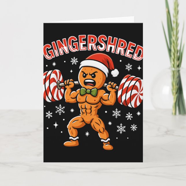 Gingershred Funny Gingerbread Man Gym Bodybuilding Kort (Framsida)