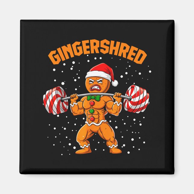 Gingershred Funny Gingerbread Man Gym Bodybuilding Magnet (Framsidan)
